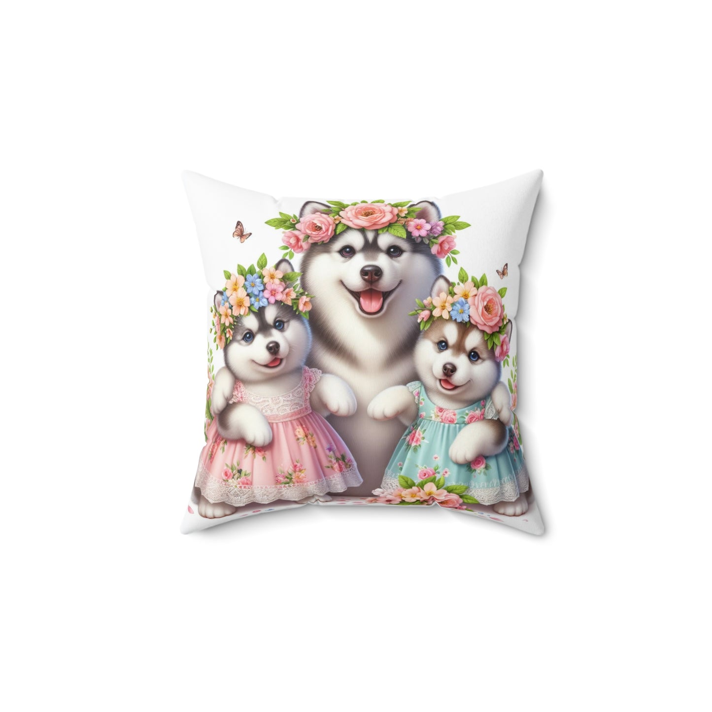 Copy of Springtime Twin Mama Polar Bear & Baby Bear Cubs Square Pillow