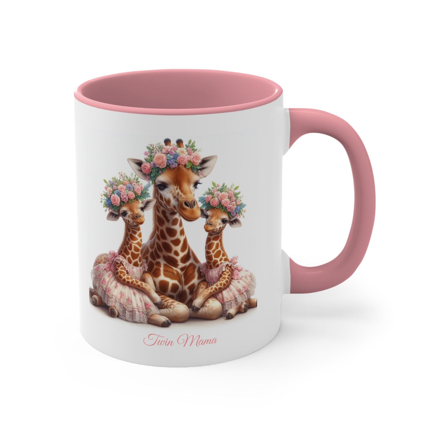 Springtime Twin Mama Giraffe & Baby Giraffes Ceramic Mug 11oz | Mother's Day Gift | Twin Mom Gift