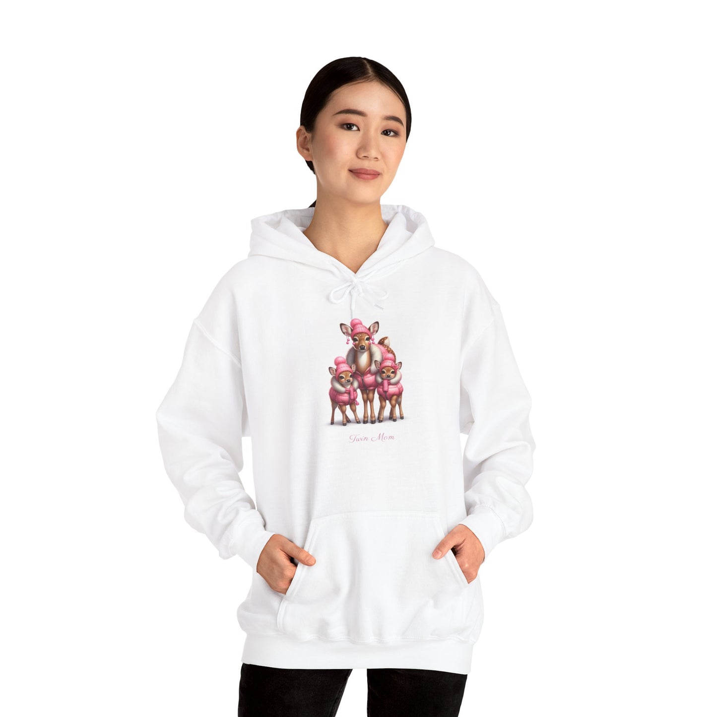 Twin Mom Mama Deer and Twin Baby Deer Sweet Happy Hoodie Sweatshirt