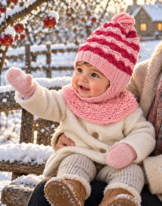 Multi-Tone Pink Baby's Hand-Knit Hat Neck Warmer (12+ Months)