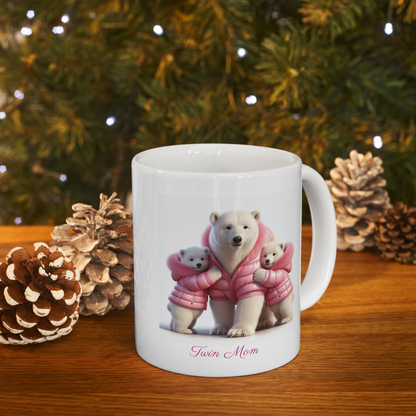 Twin Mom Mama Polar Bear and Baby Bears Sweet Happy Ceramic Mug 11oz