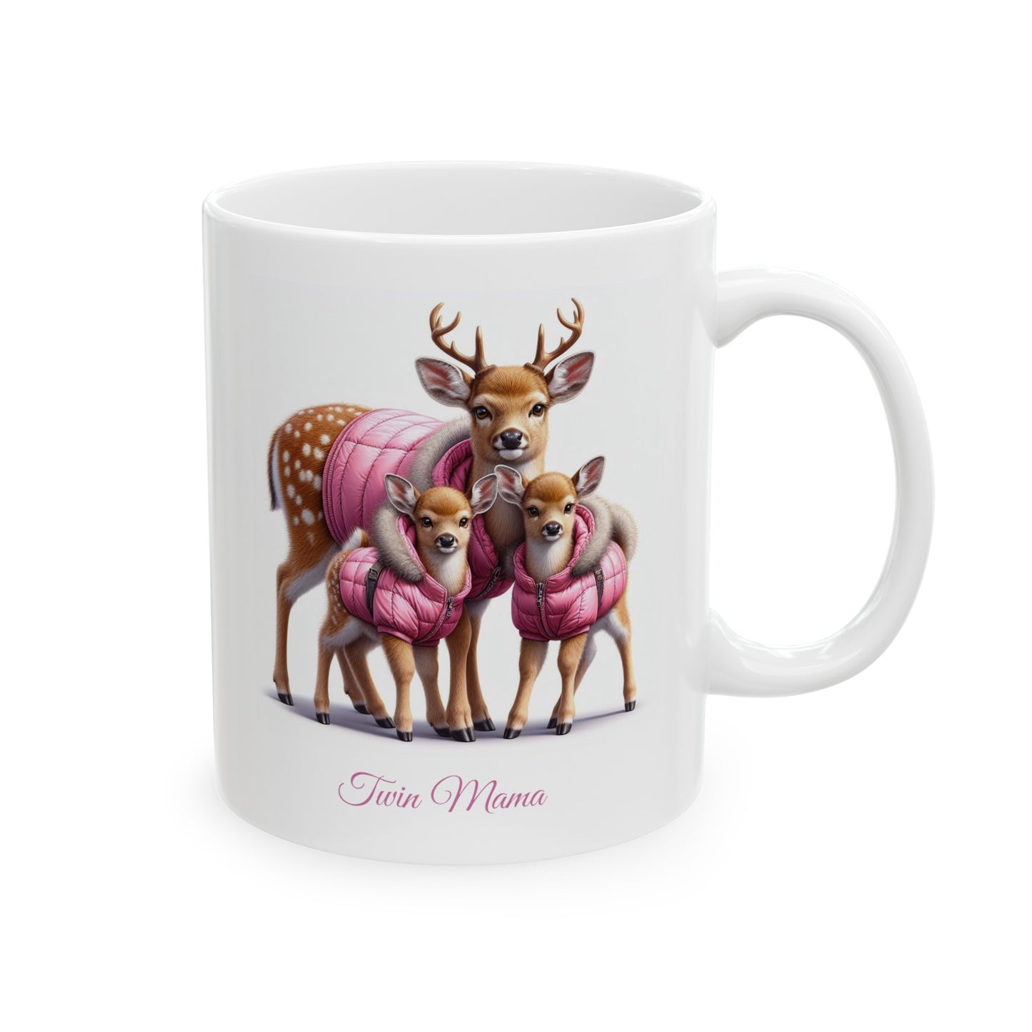 Twin Mama Deer & Twin Baby Deer Sweet Ceramic Mug 11oz | Mother's Day Gift | Twin Mom Gift