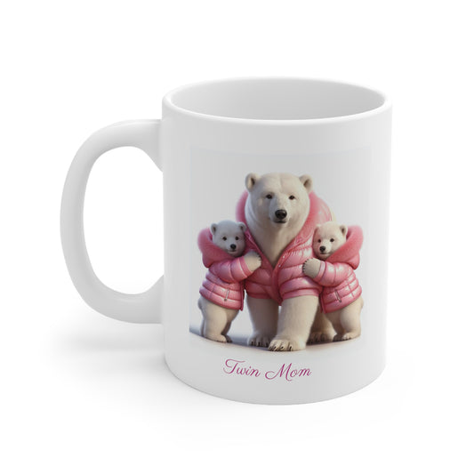 Twin Mom Mama Polar Bear and Baby Bears Sweet Happy Ceramic Mug 11oz