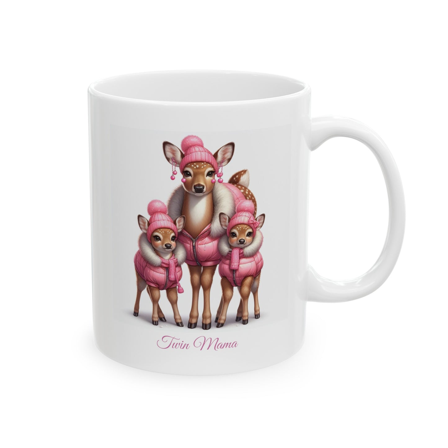 Twin Mama Deer & Twin Baby Deer Sweet Ceramic Mug 11oz | Mother's Day Gift | Twin Mom Gift