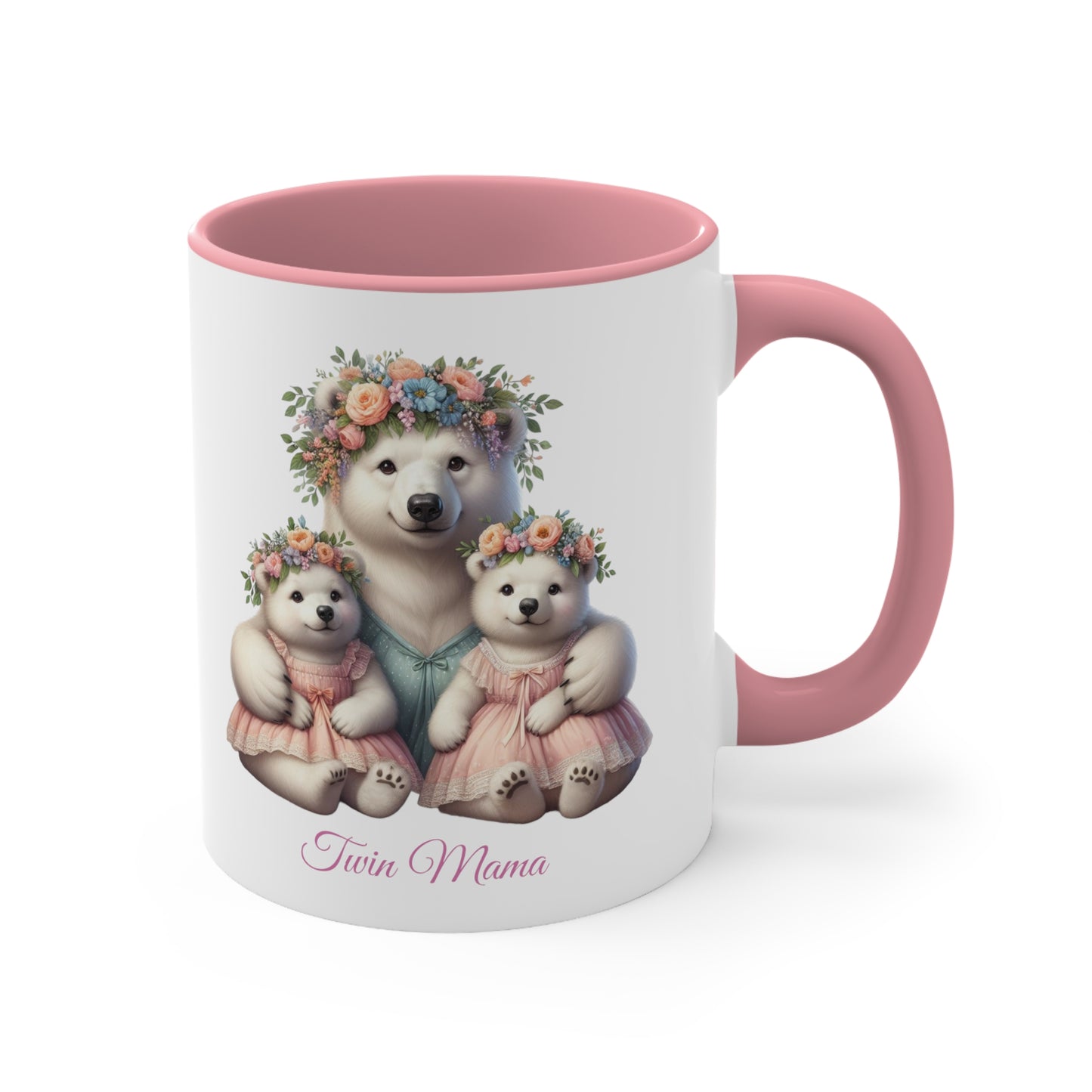 Springtime Twin Mama Polar Bear & Baby Bears Sweet Ceramic Mug 11oz | Mother's Day Gift | Twin Mom Gift