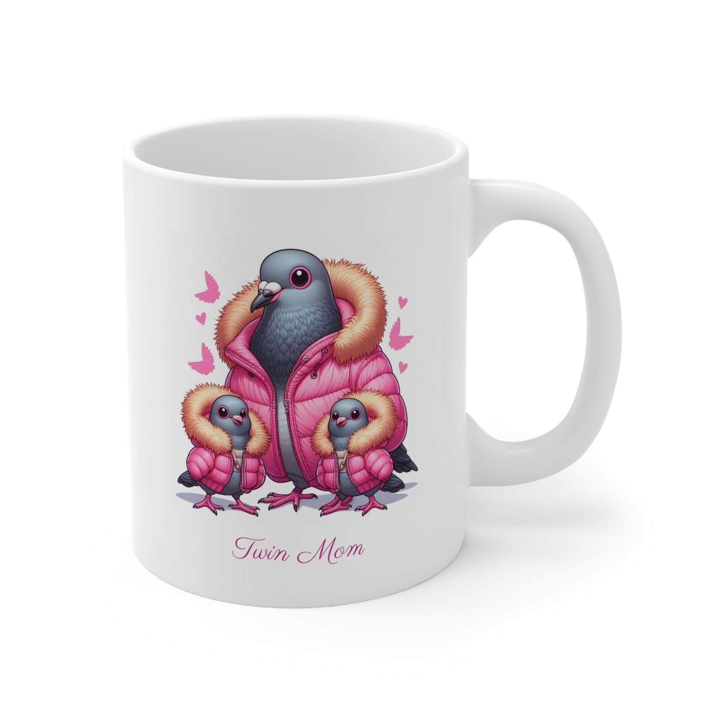 Twin Mom Cute Mama Bird and Baby Birds Sweet Happy Ceramic Mug 11oz