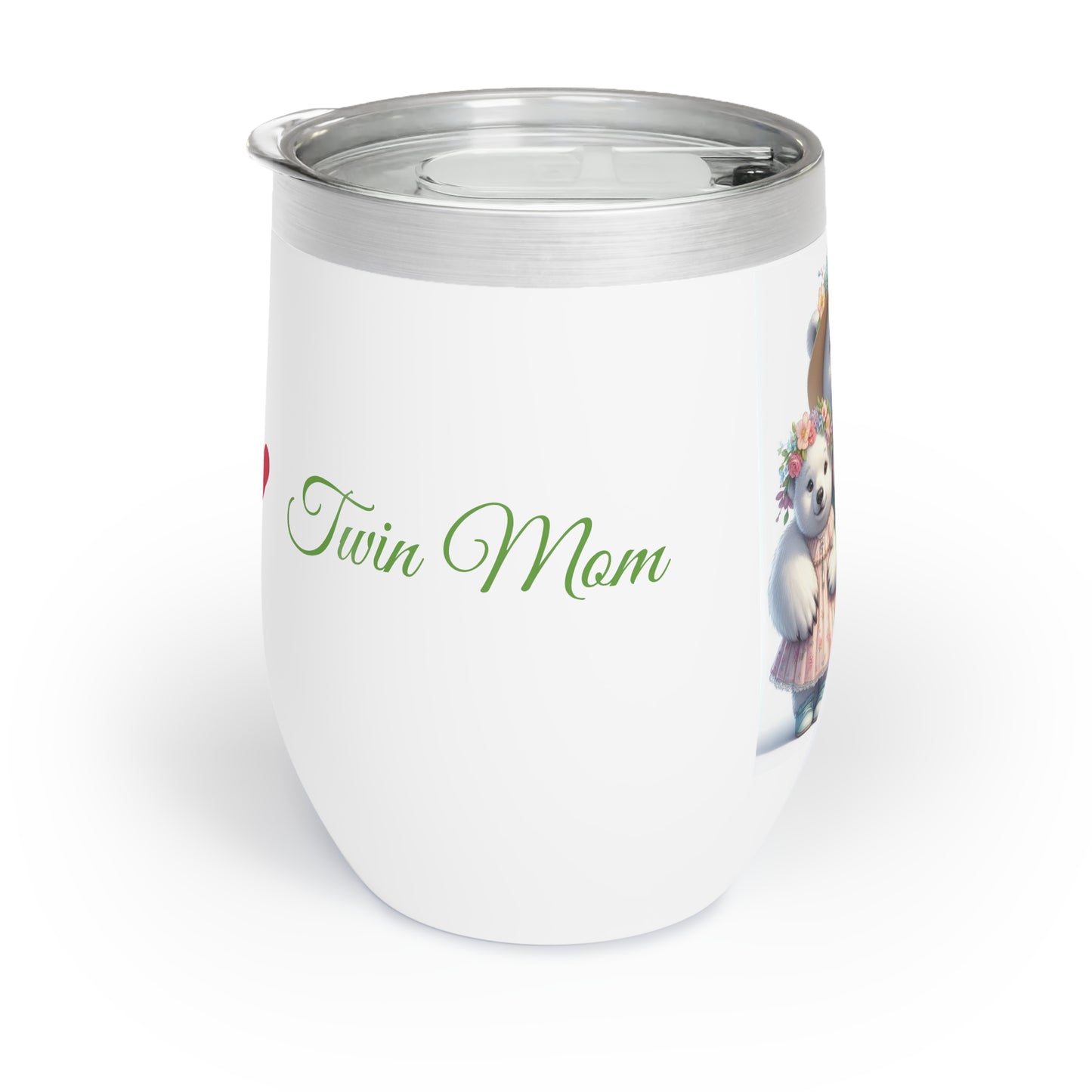 Springtime Custom Twin Mama Polar Bear & Baby Bears Wine Tumbler Chill Wine Tumbler | Personalized Text | Mother's Day Gift