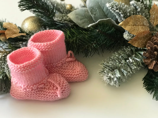 Cute Pink Winter Baby Hand-Knitted Booties | 12 month - 24 month Infant