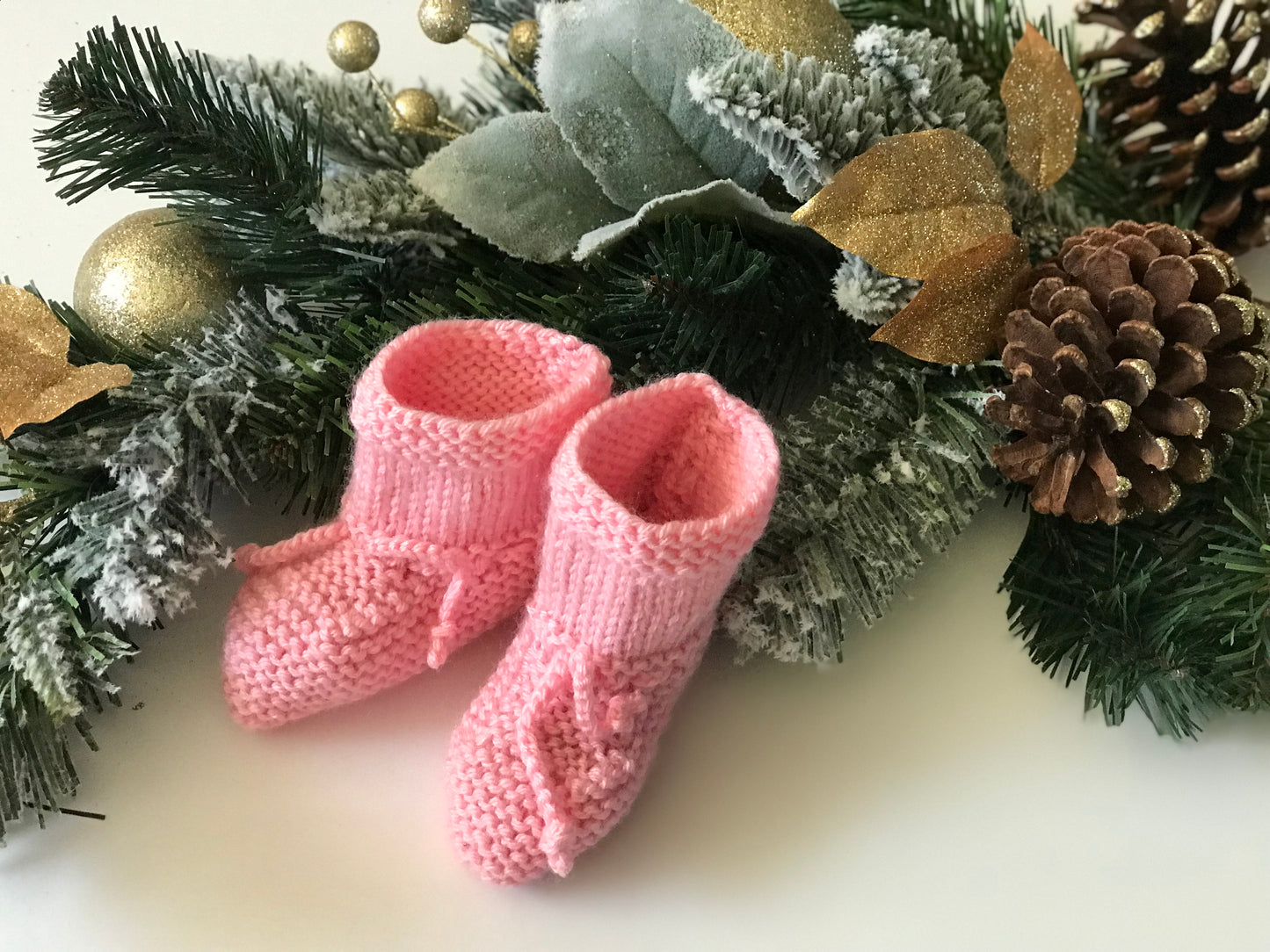 Cute Pink Winter Baby Hand-Knitted Booties | 12 month - 24 month Infant