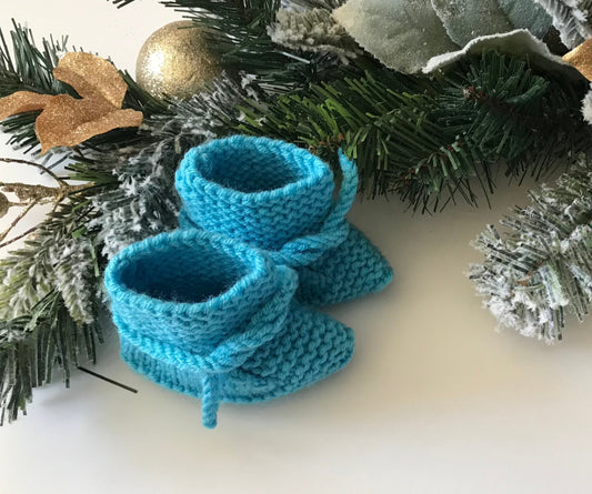 Cute Blue Winter Baby Hand-Knitted Booties | 12 month - 24 month Infant