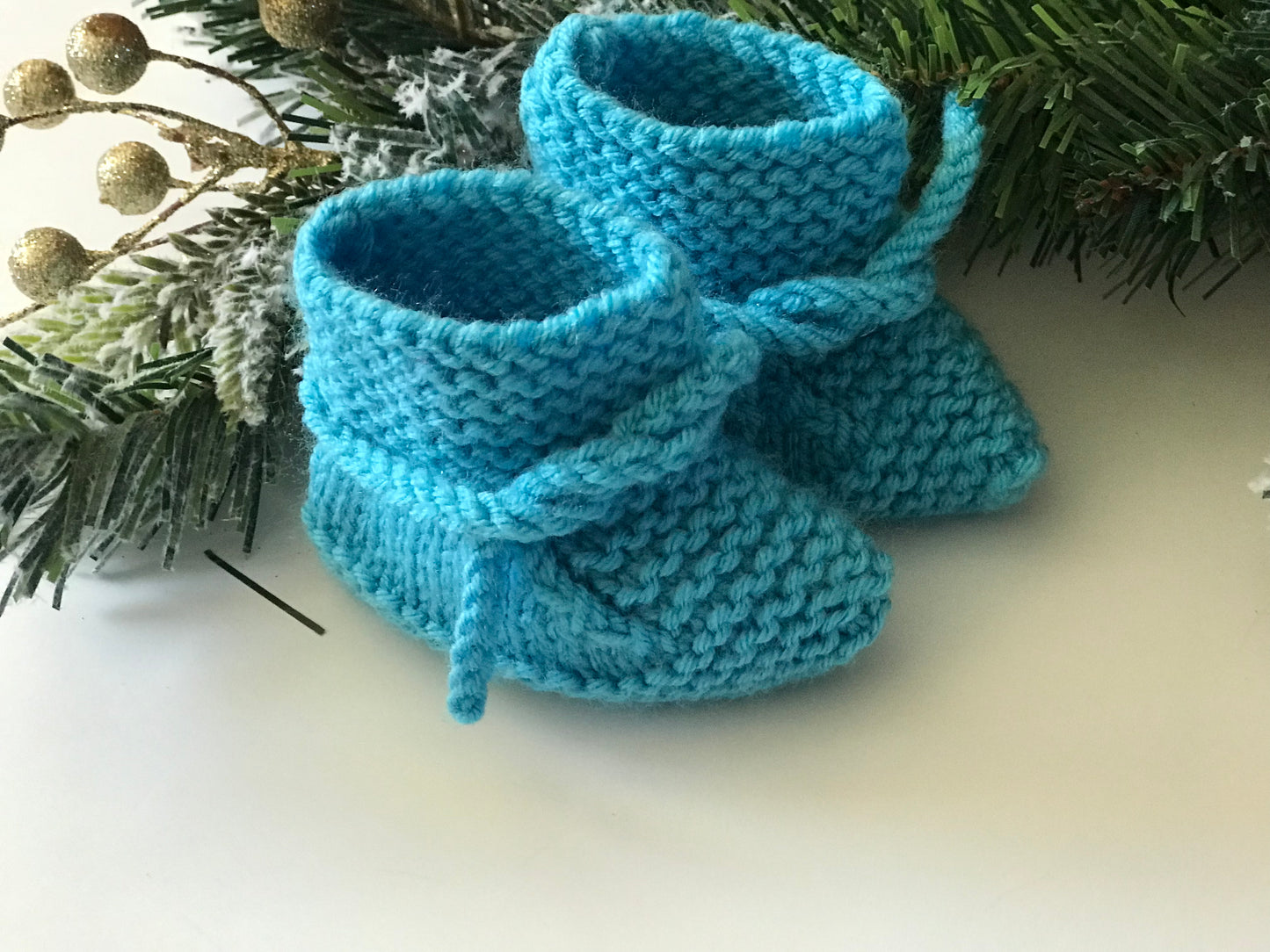 Cute Blue Winter Baby Hand-Knitted Booties | 12 month - 24 month Infant