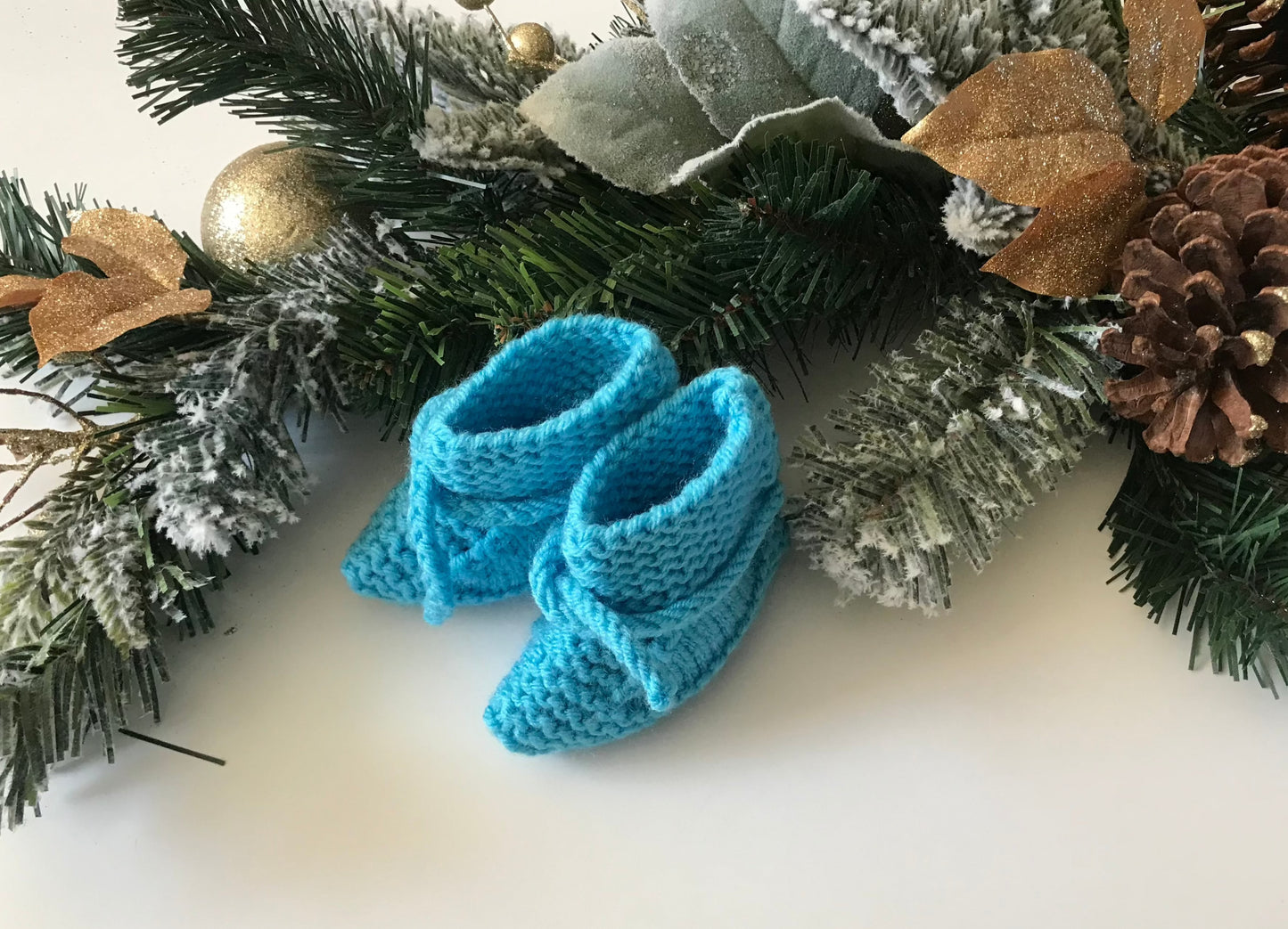 Cute Blue Winter Baby Hand-Knitted Booties | 12 month - 24 month Infant