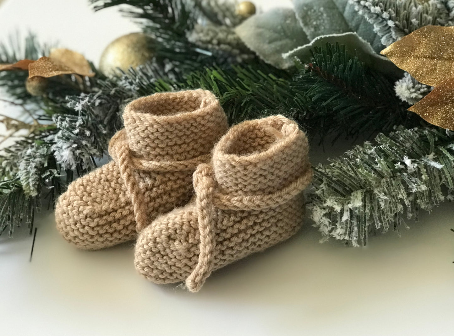 Cute Beige Winter Baby Hand-Knitted Booties | 12 month - 24 month Infant